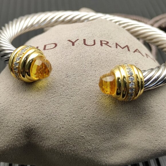 David Yurman sterling silver bracelet, set with 18K yellow gold and citrine, 7mm - Picture 5 of 10